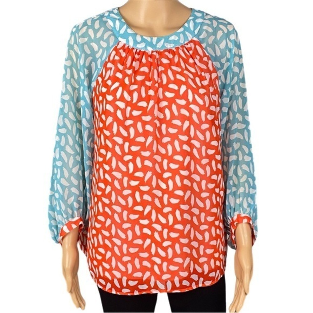 BODEN “Sylvie” orange and blue, sheer chiffon over lining blouse. Size US 6. EUC